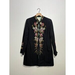 Embroidered floral detail black long jacket blazer size 6-8